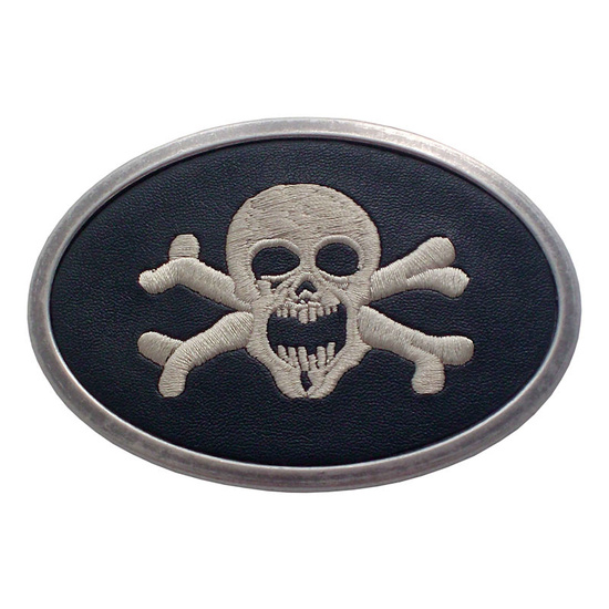 Skull & Crossbones Belt Buckle (Embroidered Leather)
