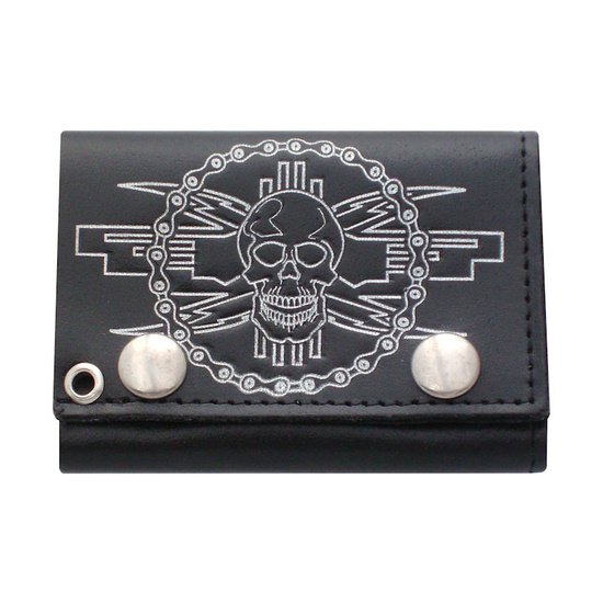 Skull Pattern Tri-Fold Leather Wallet